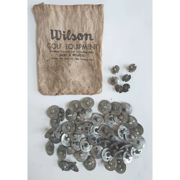 56 Vintage Wilson Rustproof Detachable Self Locking Golf Spikes & Original Bag - Picture 1 of 6